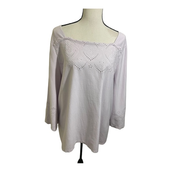 J.Jill womens square neck with eyelet embroidery. Blouse Light purple.Large - Picture 6 of 10